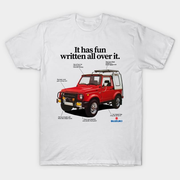 SUZUKI SAMURAI SJ 410 - advert T-Shirt by Throwback Motors